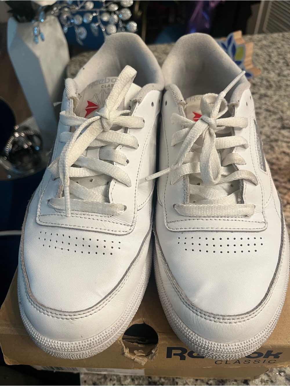 Reebok White Leather Sneakers with Red Logo Accent